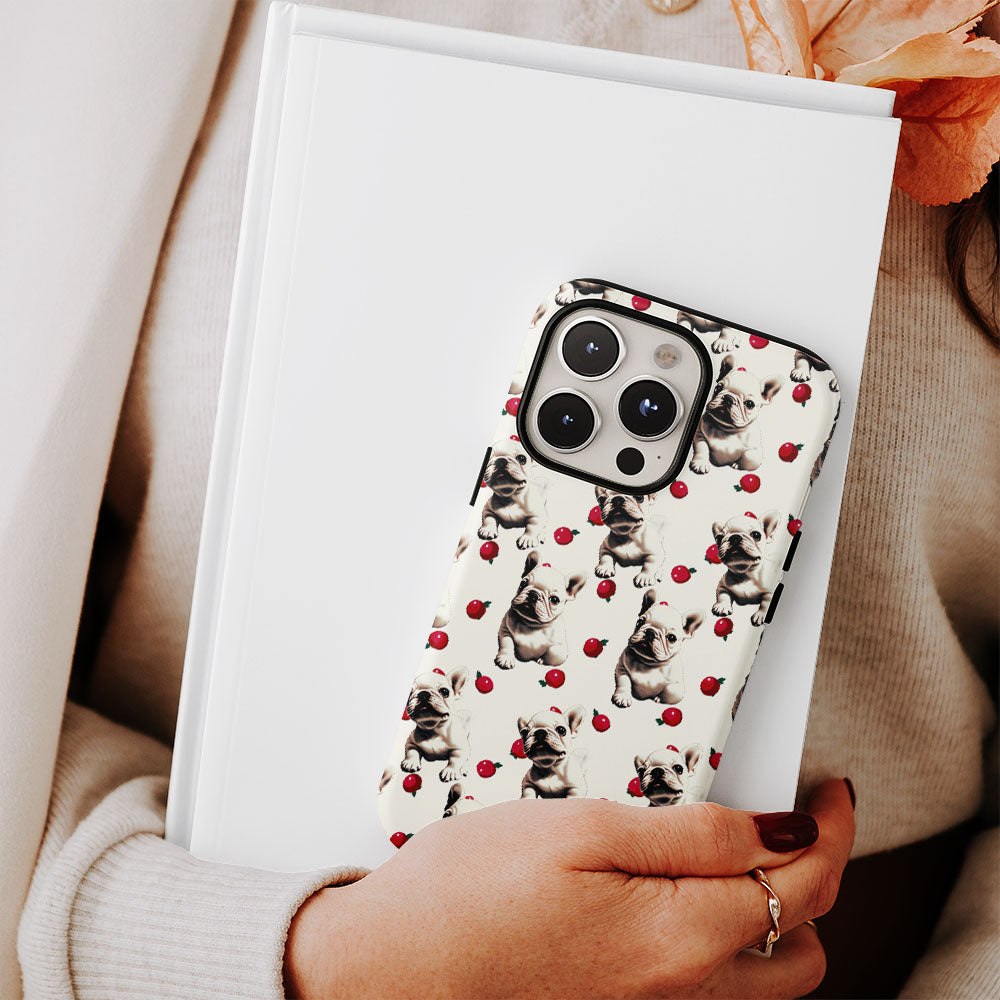 Double-Layer Semi-Handprinted Tough Matte French Bulldog Yellow iPhone Case