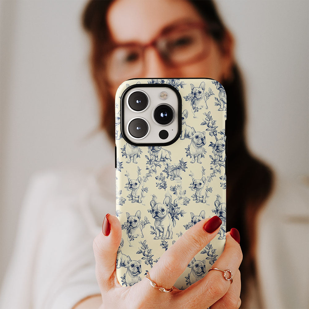 Double-Layer Semi-Handprinted Tough Matte French Bulldog Yellow iPhone Case