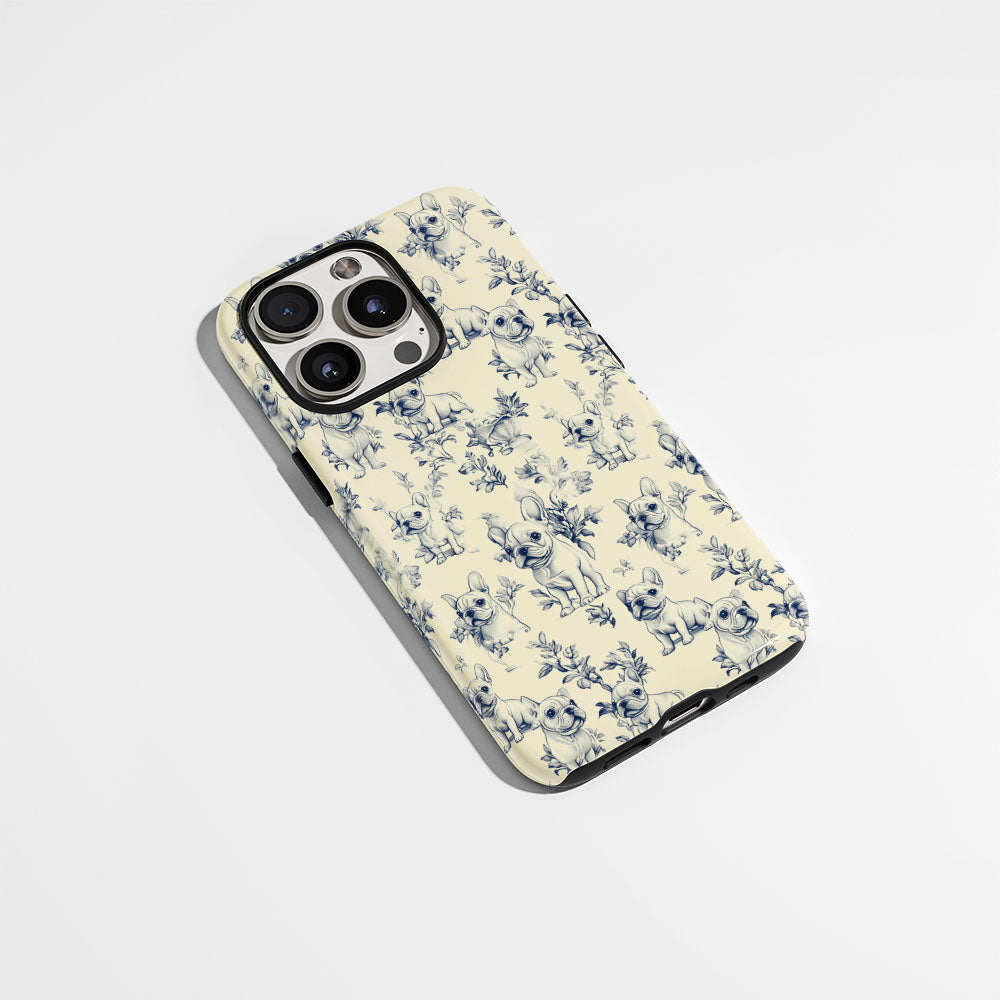 Double-Layer Semi-Handprinted Tough Matte French Bulldog Yellow iPhone Case