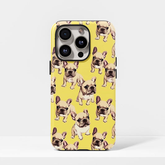 Semi-Handprinted Tough Matte French Bulldog Yellow iPhone Case