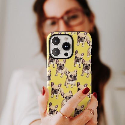 Semi-Handprinted Tough Matte French Bulldog Yellow iPhone Case