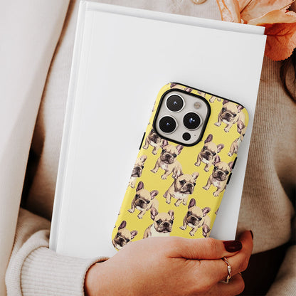 Semi-Handprinted Tough Matte French Bulldog Yellow iPhone Case