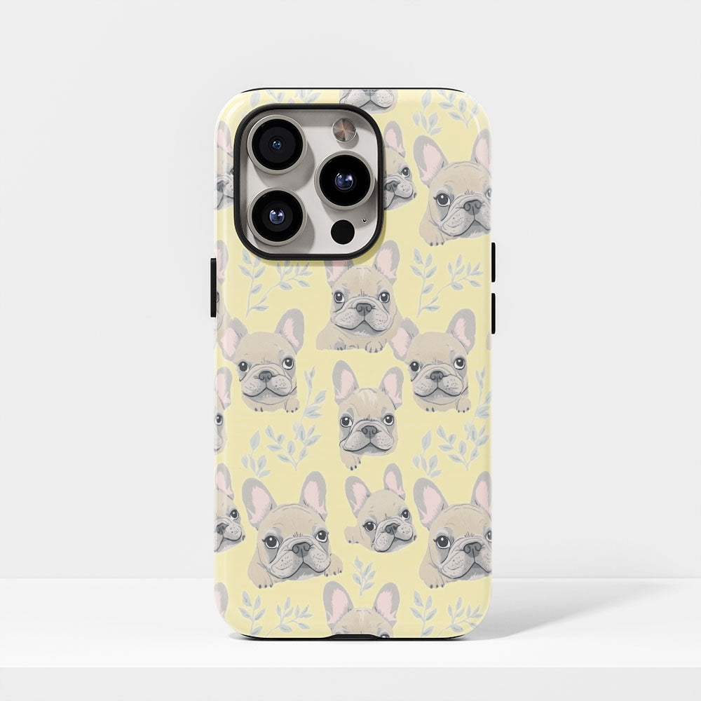 Semi-Handprinted Tough Matte French Bulldog Yellow iPhone Case