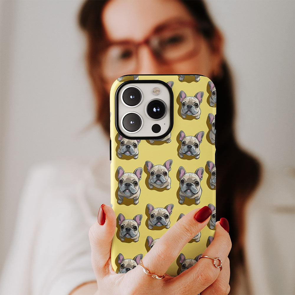 Semi-Handprinted Tough Matte French Bulldog Yellow iPhone Case