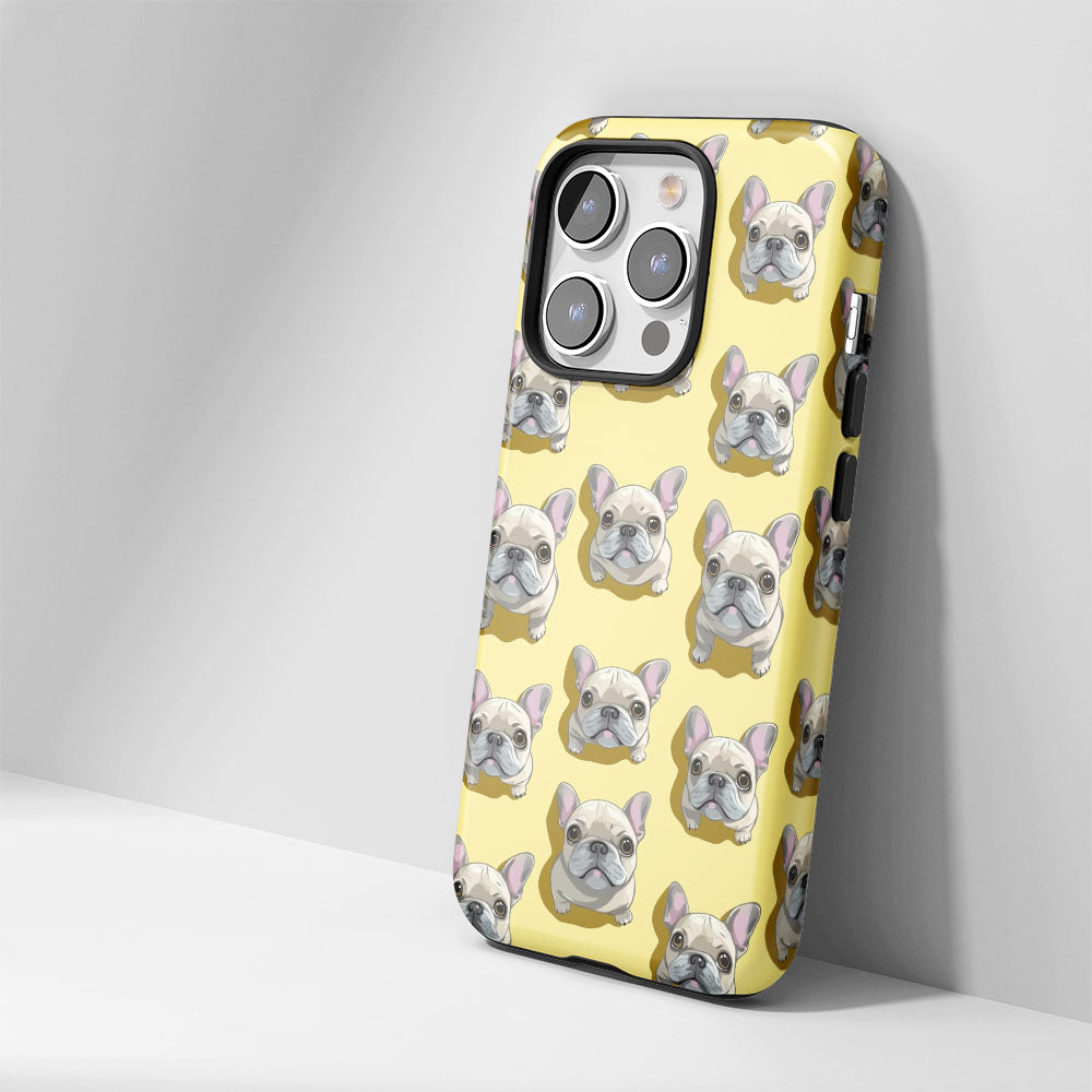 Semi-Handprinted Tough Matte French Bulldog Yellow iPhone Case