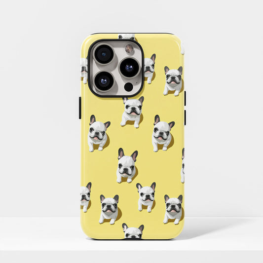 Double-Layer Semi-Handprinted Tough Matte French Bulldog Yellow iPhone Case