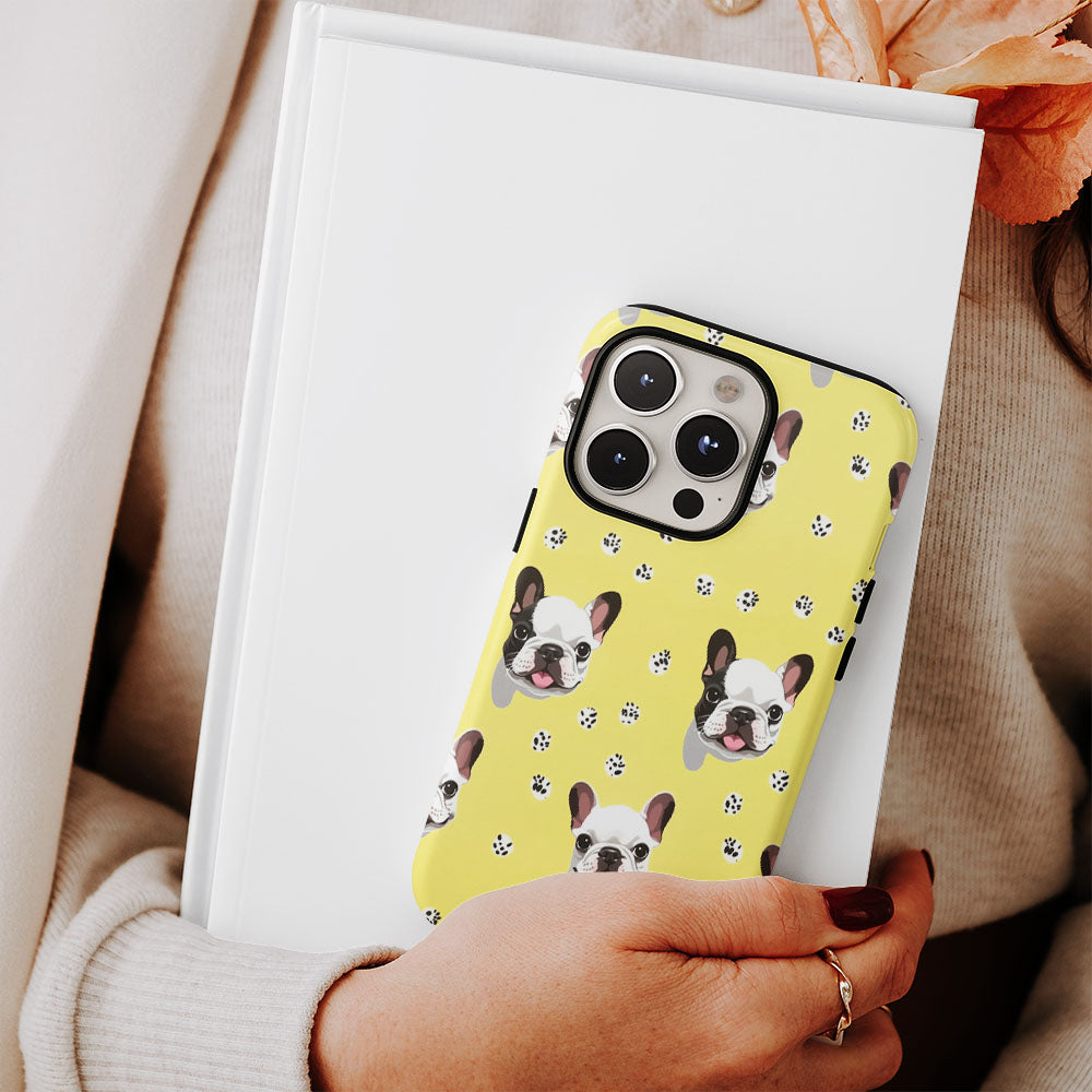 Semi-Handprinted Tough Matte French Bulldog Yellow iPhone Case