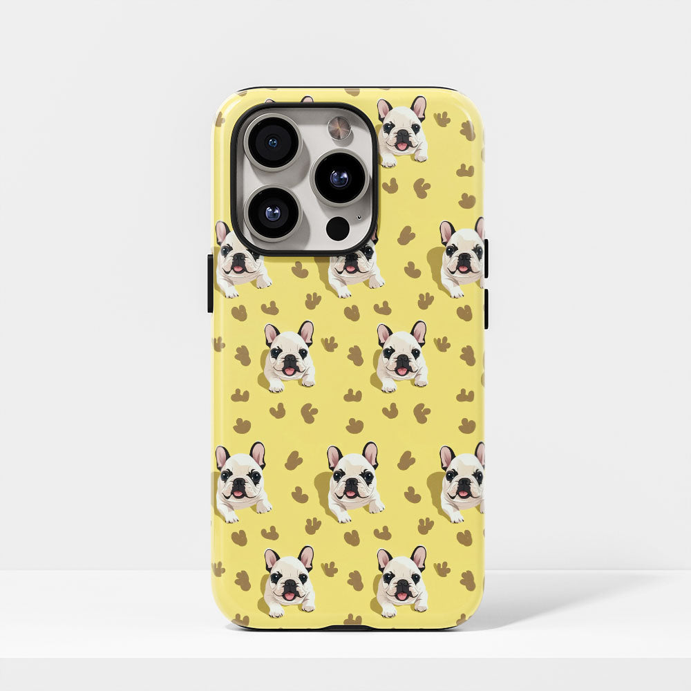 Semi-Handprinted Tough Matte French Bulldog Yellow iPhone Case