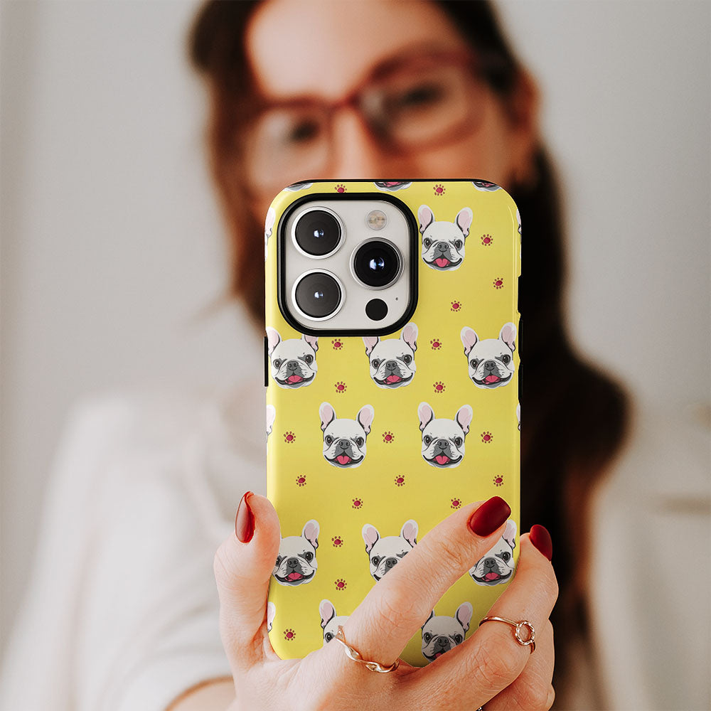 Double-Layer Semi-Handprinted Tough Matte French Bulldog Yellow iPhone Case