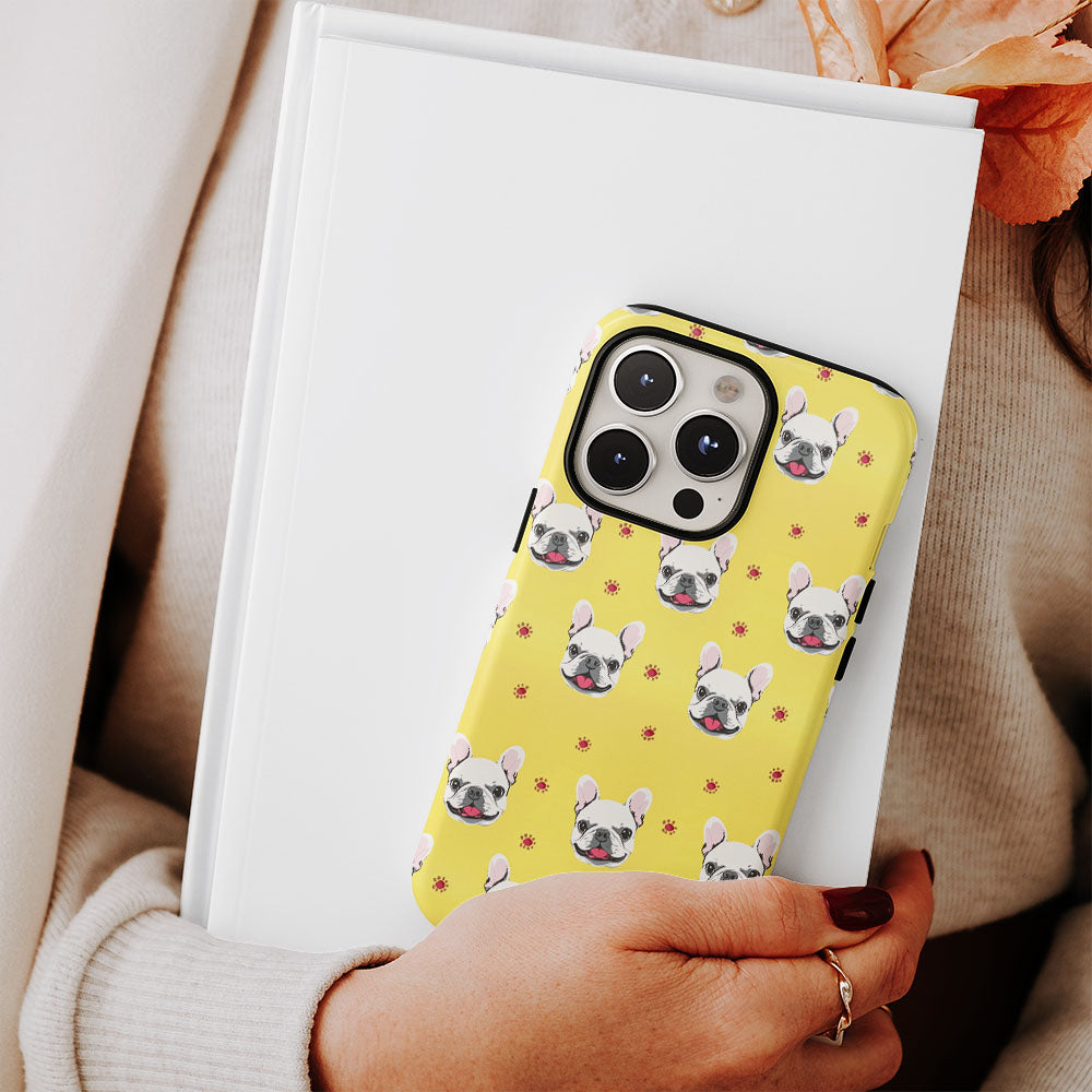 Double-Layer Semi-Handprinted Tough Matte French Bulldog Yellow iPhone Case