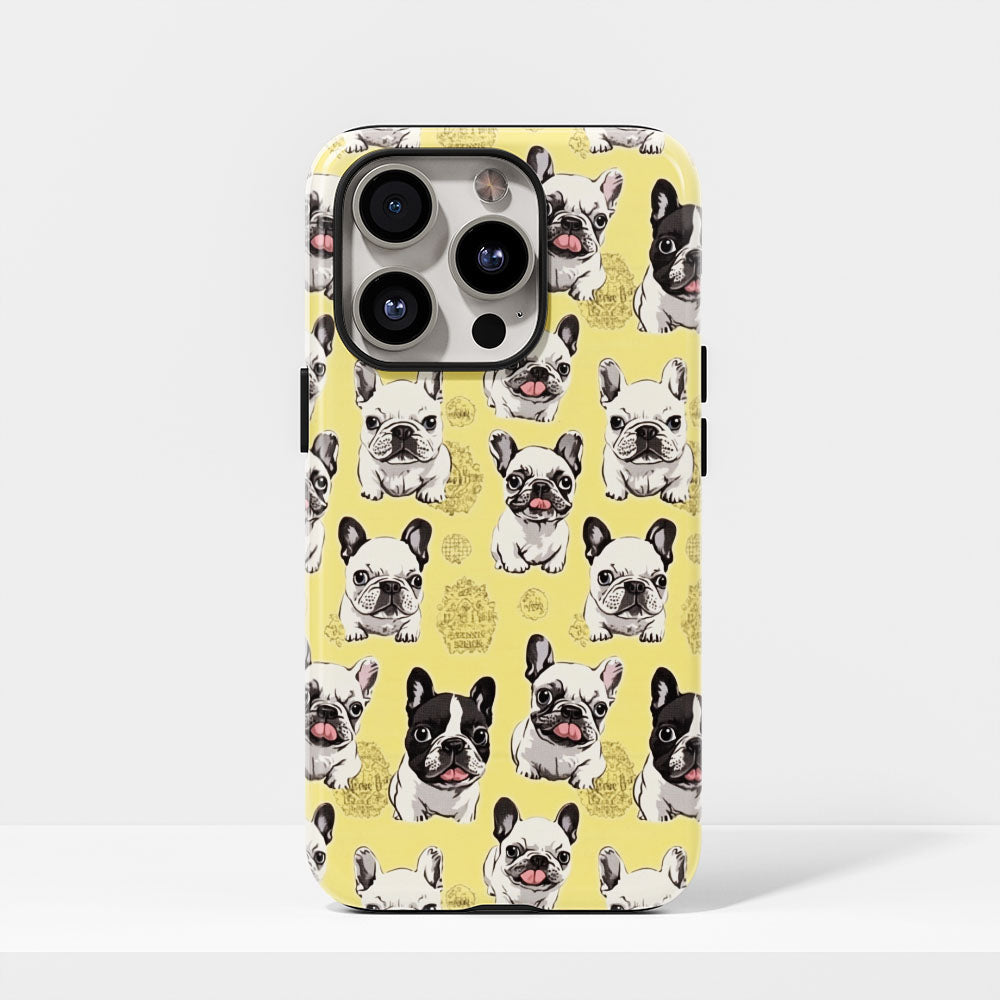 Semi-Handprinted Tough Matte French Bulldog Yellow iPhone Case