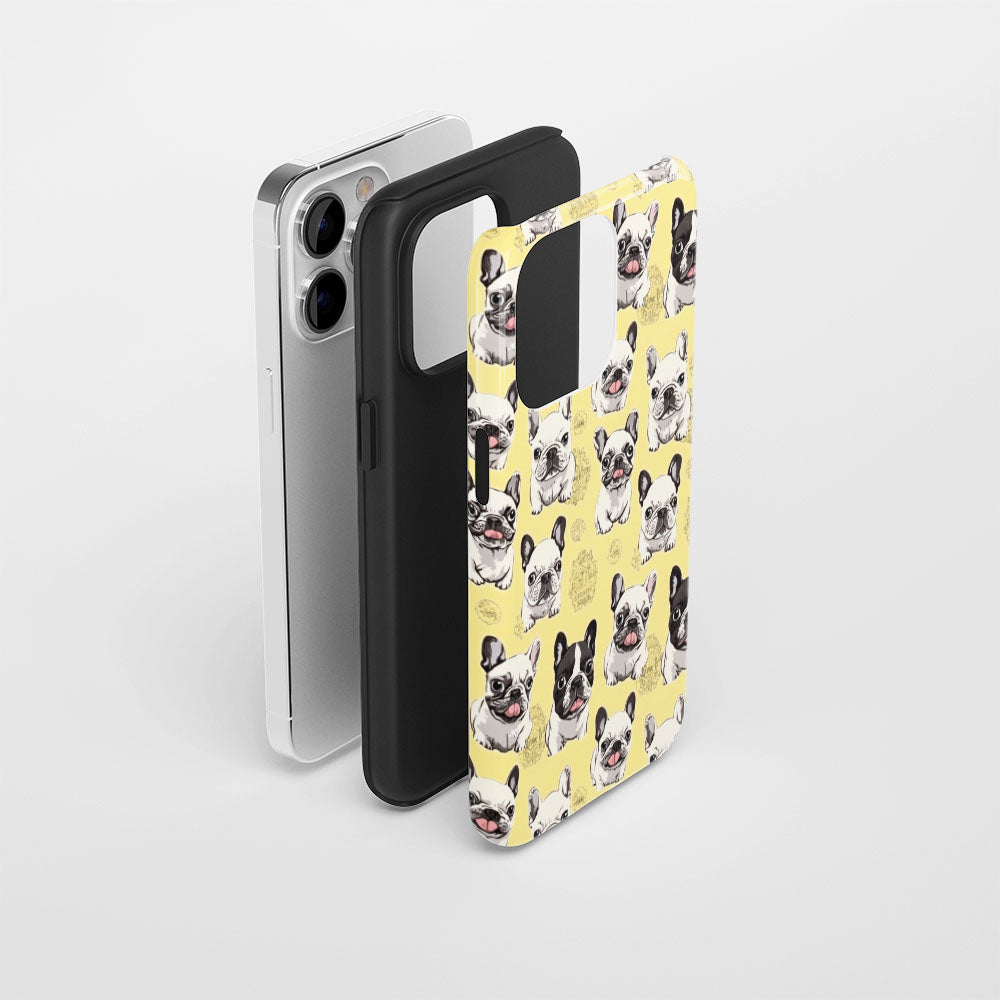 Semi-Handprinted Tough Matte French Bulldog Yellow iPhone Case