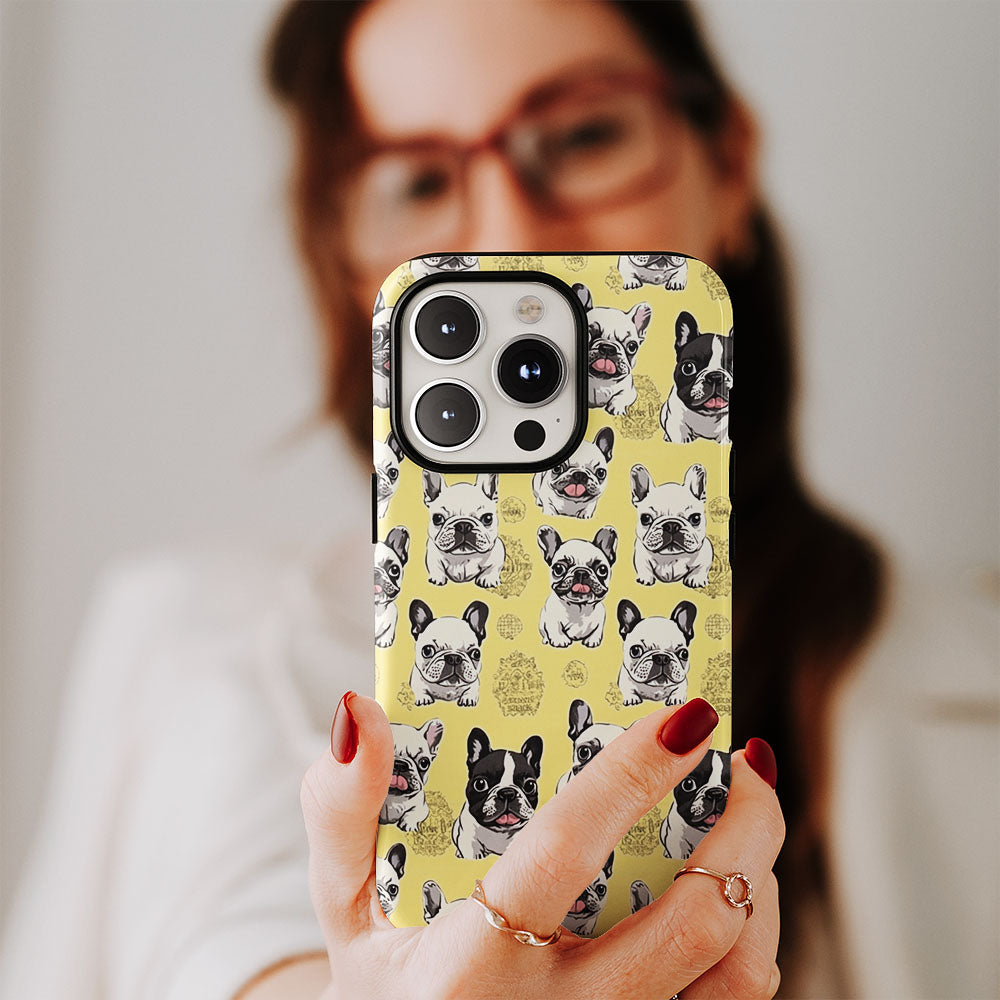 Semi-Handprinted Tough Matte French Bulldog Yellow iPhone Case