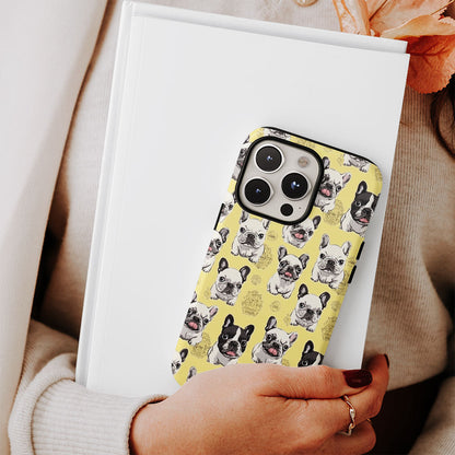 Semi-Handprinted Tough Matte French Bulldog Yellow iPhone Case