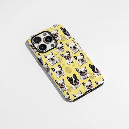 Semi-Handprinted Tough Matte French Bulldog Yellow iPhone Case