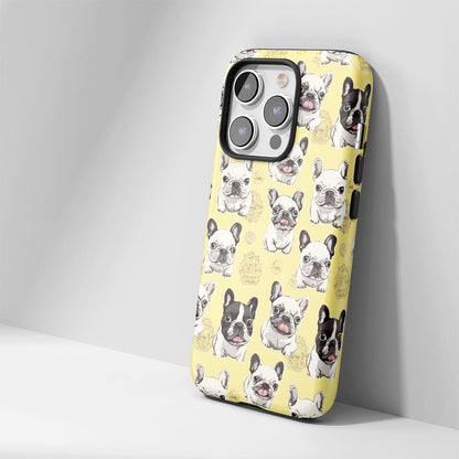 Semi-Handprinted Tough Matte French Bulldog Yellow iPhone Case