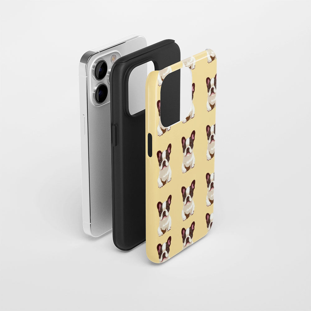 Semi-Handprinted Tough Matte French Bulldog Yellow iPhone Case