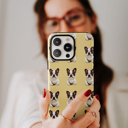 Semi-Handprinted Tough Matte French Bulldog Yellow iPhone Case