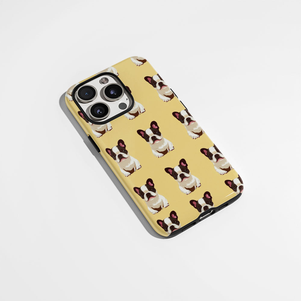 Semi-Handprinted Tough Matte French Bulldog Yellow iPhone Case