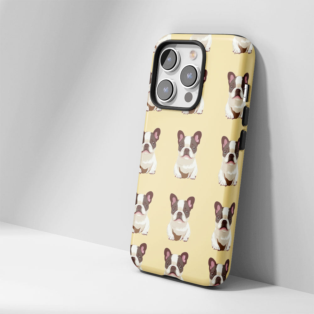 Semi-Handprinted Tough Matte French Bulldog Yellow iPhone Case