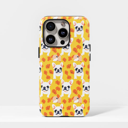 Double-Layer Semi-Handprinted Tough Matte French Bulldog Yellow iPhone Case