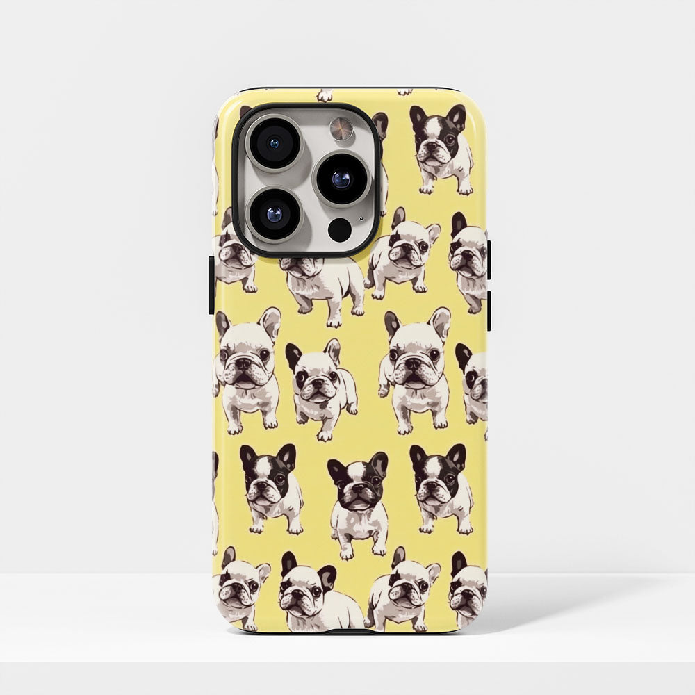 Semi-Handprinted Tough Matte French Bulldog Yellow iPhone Case