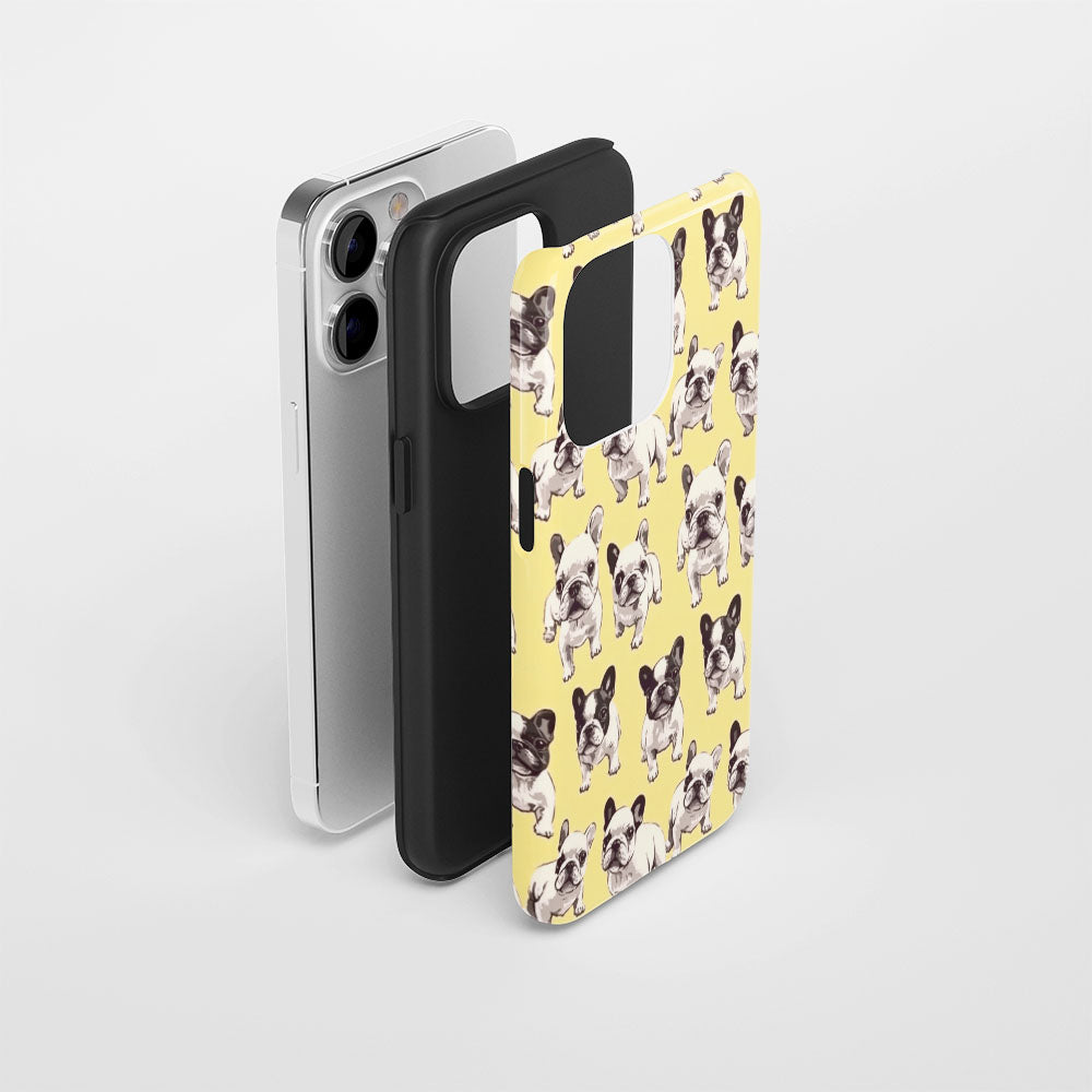 Semi-Handprinted Tough Matte French Bulldog Yellow iPhone Case