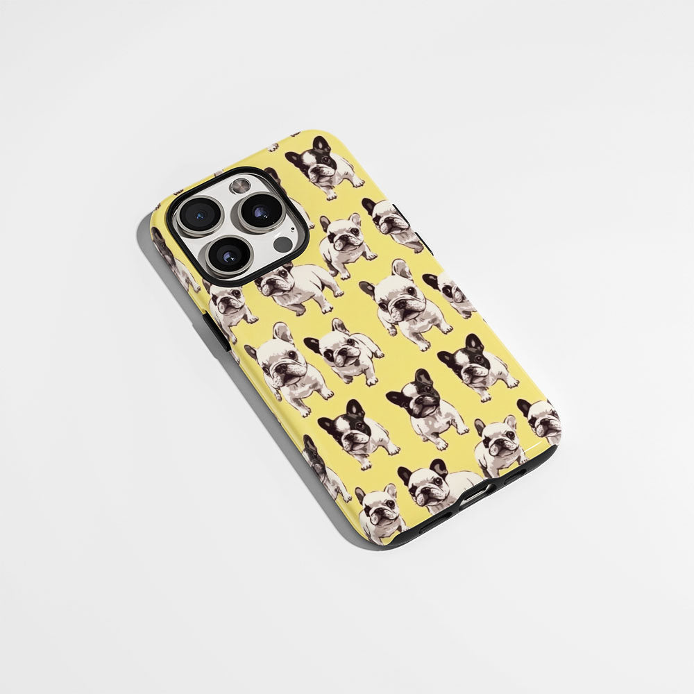 Semi-Handprinted Tough Matte French Bulldog Yellow iPhone Case