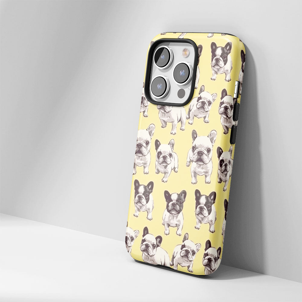 Semi-Handprinted Tough Matte French Bulldog Yellow iPhone Case